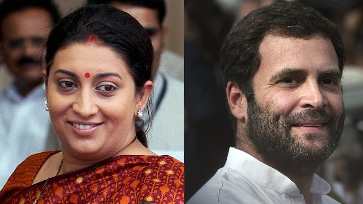BJP leader Smriti Irani and Congress Vice-President Rahul Gandhi. (Photo: Reuters/Altered by <b>The Quint</b>)