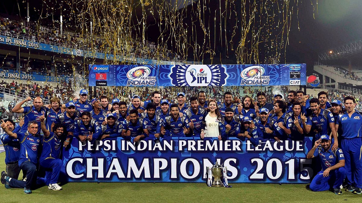 The Mumbai Indians team, owners and support staff celebrate the victory. (Photo: BCCI/PTI)