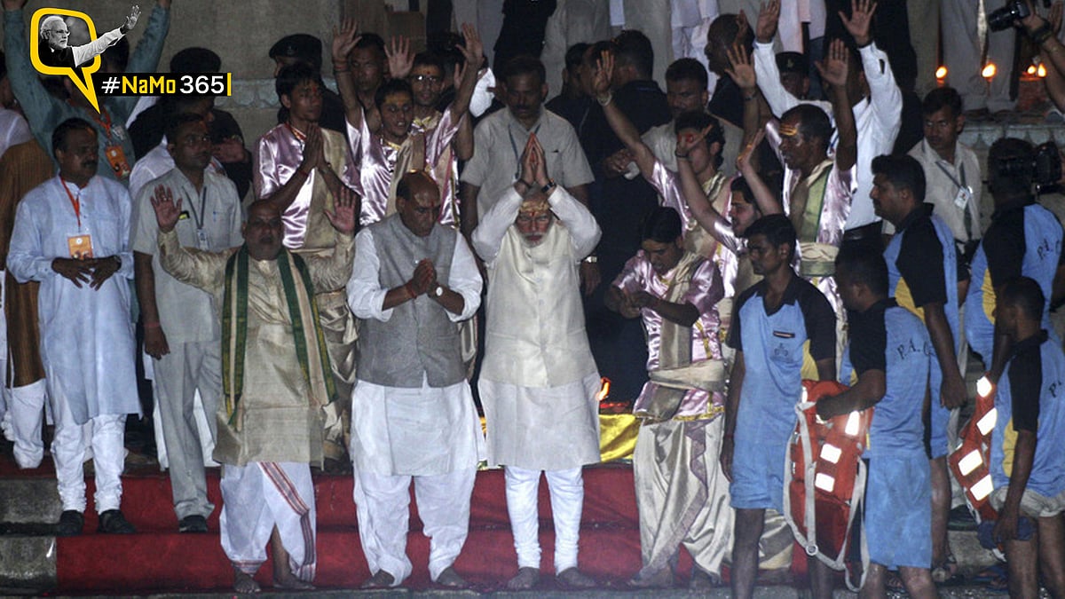 Prime Minister Narendra Modi performs a religious ritual during evening prayers on the banks of river Ganges at Varanasi, May, 2014. (Photo: Reuters)