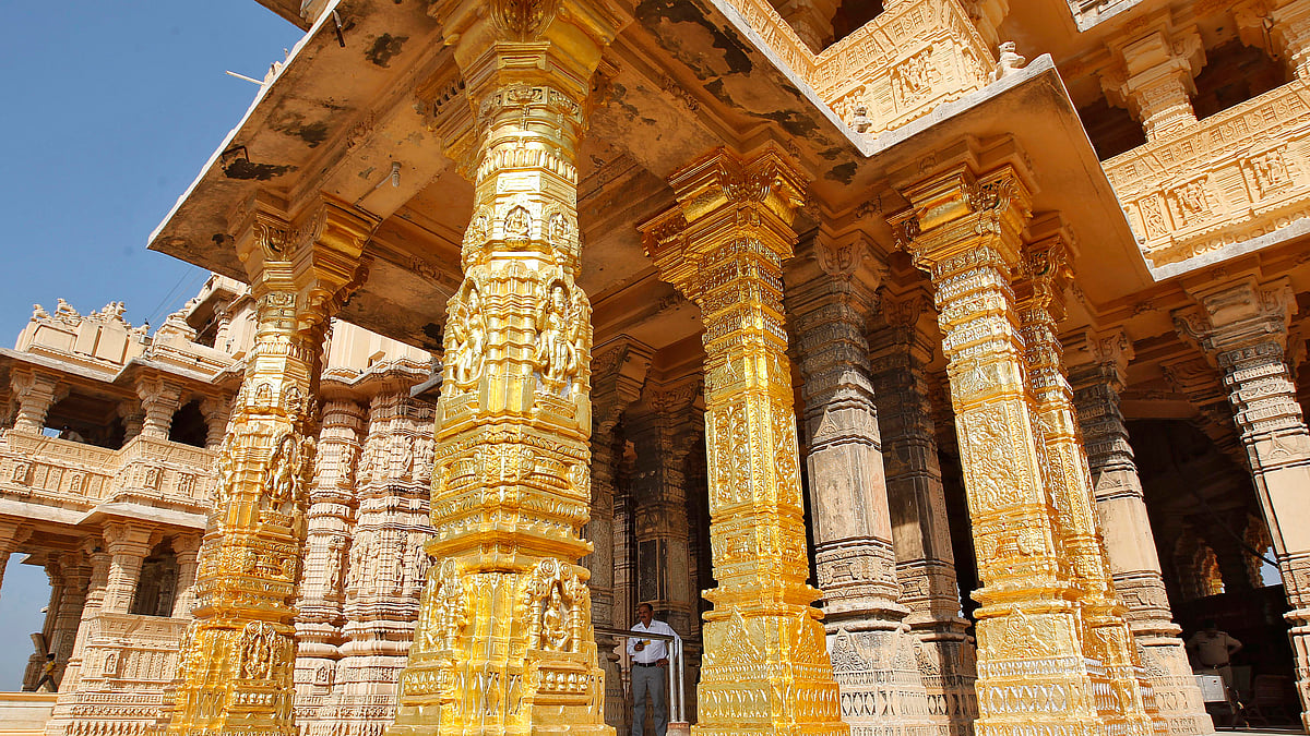  The gold-plated pillars of Somnath temple.&nbsp;
