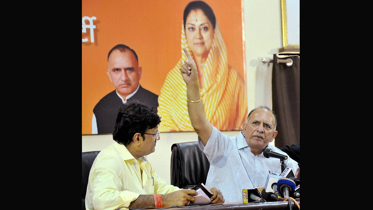 BJP State President Ashok Parnami  addressing a press conference  in Jaipur. (Photo: PTI)