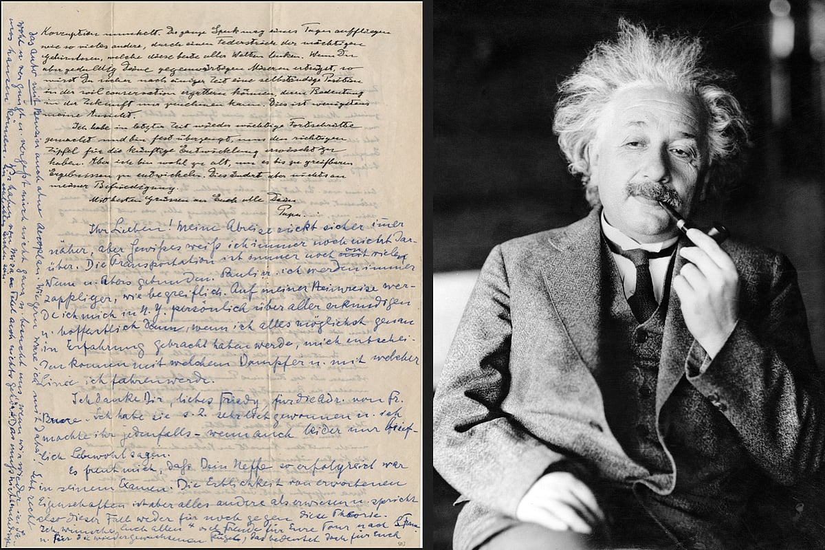 One of the letters written by Einstein (left), file photo of Albert Einstein (right) (Photo: AP)