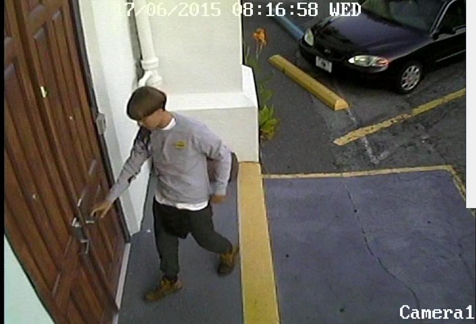 CCTV image of the gunman entering the church. (Photo: <a href="https://www.facebook.com/CityCharleston?fref=photo">City of Charleston, SC Government</a> via Facebook)