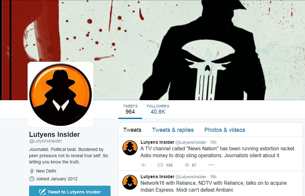 Twitter handle of Lutyens Insider. (Photo: <a href="https://twitter.com/LutyensInsider">Twitter/LutyensInsider</a>)