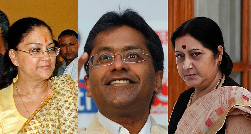 Rajasthan CM Vasundhara Raje (left), Lalit Modi (center), EAM Sushma swaraj (right). (Photo: Reuters)