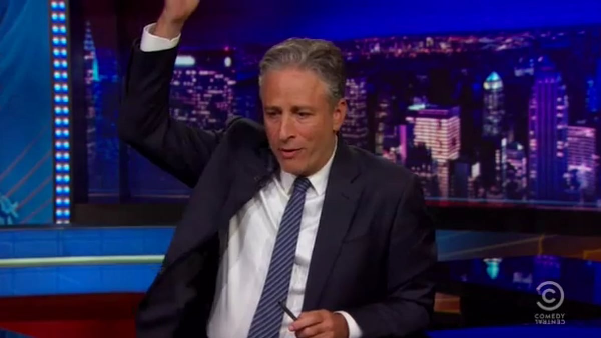 Screenshot of video where Jon Stewart spoke about the confederate flag that flies over South Carolina. 