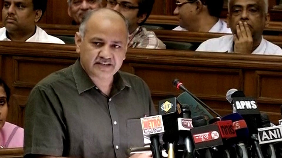 Delhi Deputy CM Manish Sisodia during the budget speech. (Courtesy: ANI)