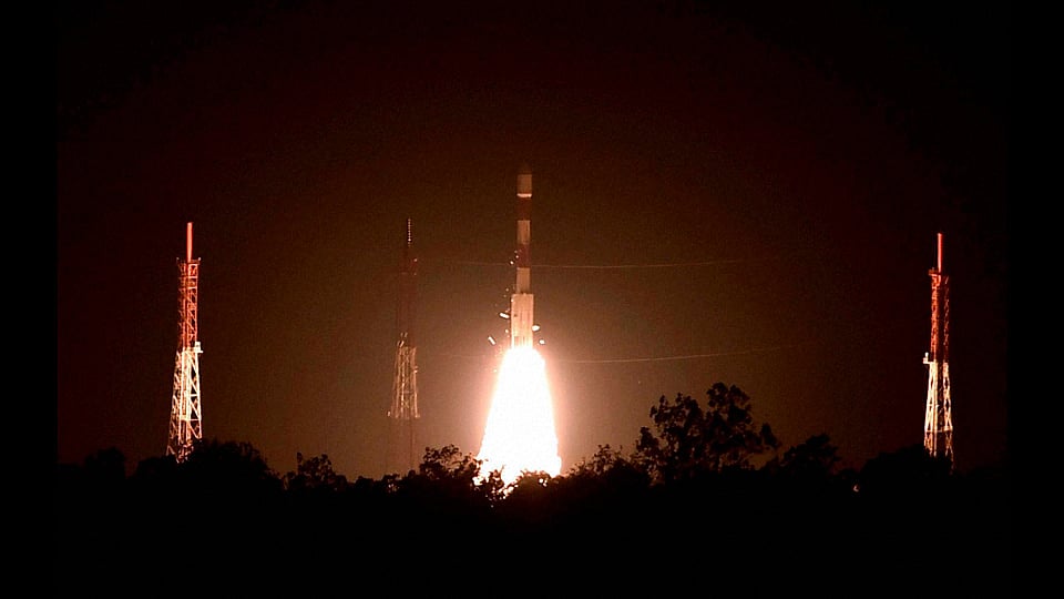  Indian Space Research Organisation (ISRO)s PSLV C 28 carrying five satellites from the UK, lifts off from Satish Dhawan Space Center in Sriharikota. (Photo: PTI)