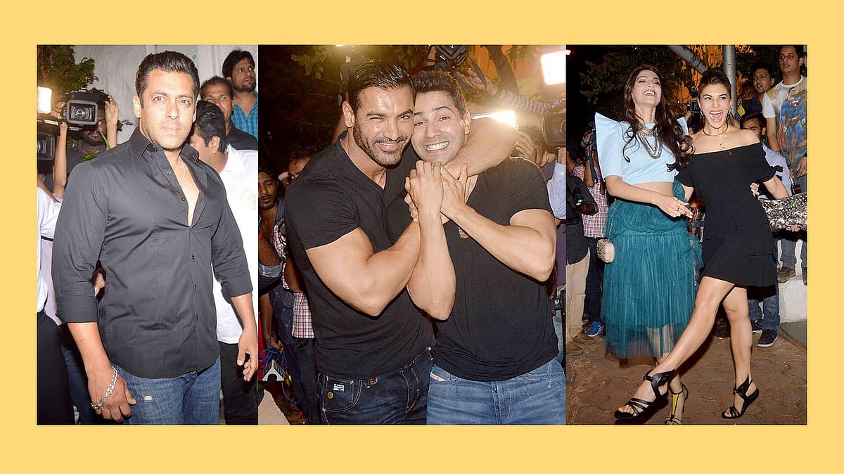 Salman Khan, Varun Dhawan, John Abraham, Sonam Kapoor and Jacqueline Fernandez at the <i>ABCD 2</i> success bash (Photo: Yogen Shah)
