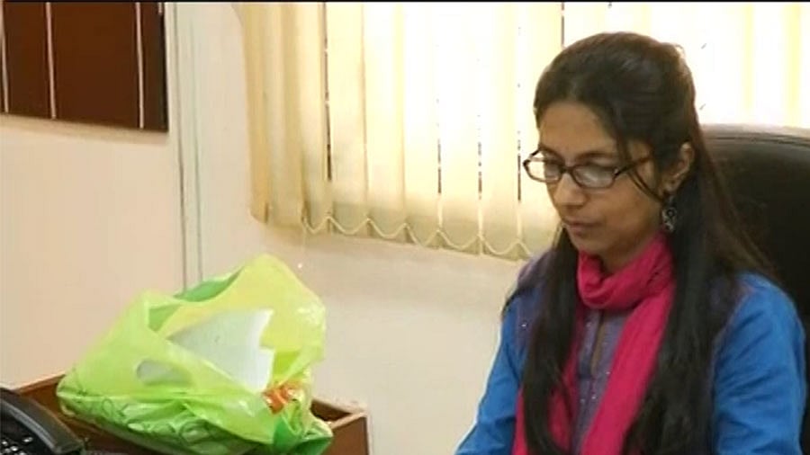 Swati Maliwal takes charge as the chief of DCW. (Photo: ANI screengrab)