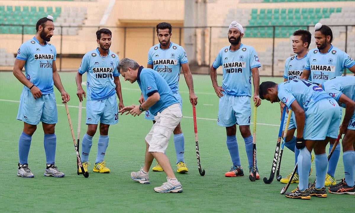 Paul van Ass with the Indian hockey team at a practice session in June. (File photo: PTI)