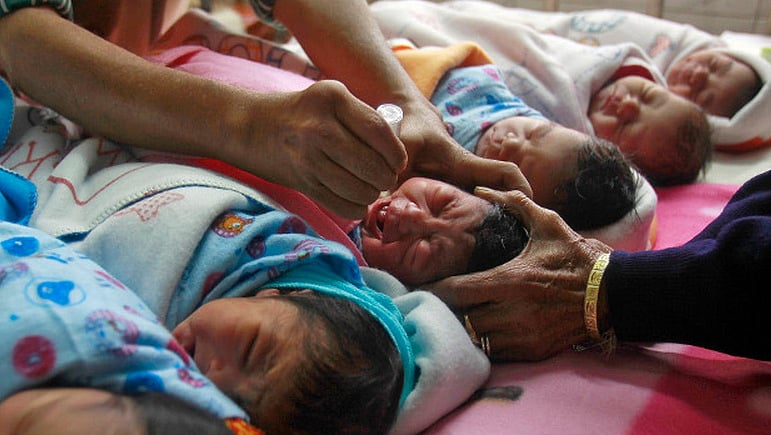 A medical worker administers polio drops to an infant at a hospital in Agartala, Tripura. (Photo: Reuters)