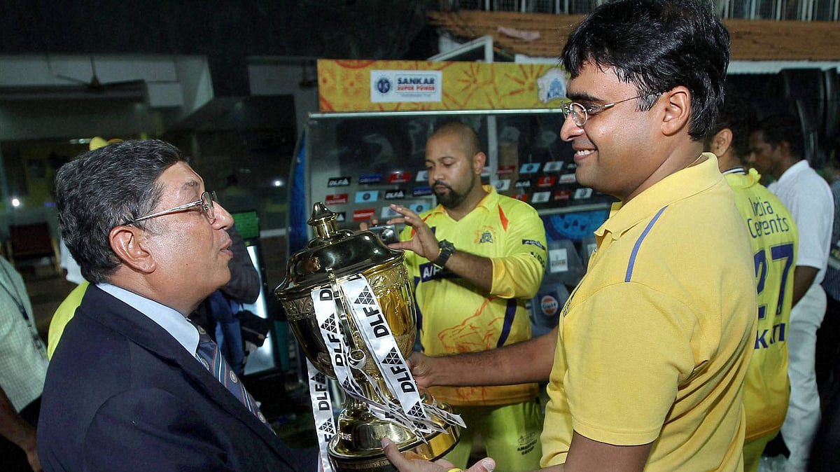 Chennai: File picture Chennai Super Kings’ official Gurunath Meiyappan with his father-in-law and ICC chief N Srinivasan. (Photo: PTI)