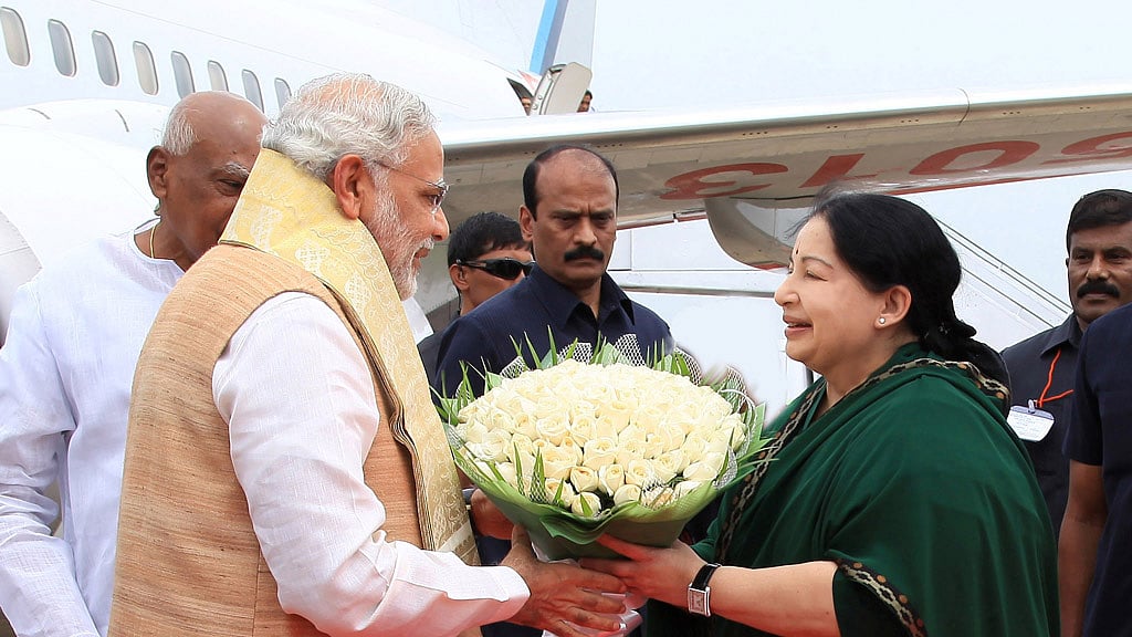 Prime Minister Narendra Modi and Tamil Nadu Chief Minister J Jayalalithaa (Photo courtesy: The News Minute)