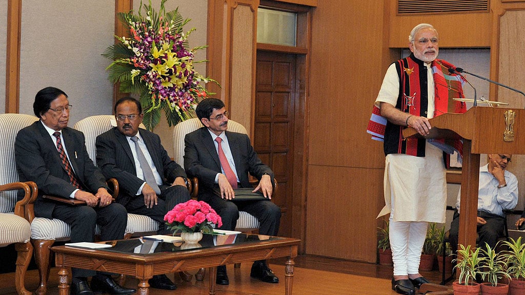 Prime Minister Narendra Modi speaks at the signing ceremony of historic peace accord between Government of India & NSCN, in New Delhi. (Photo: PTI)