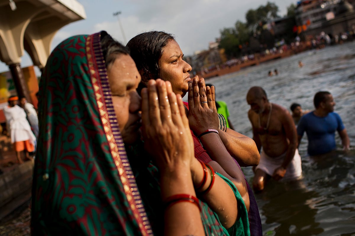 Pilgrims at the first Shahi Snan at the Kumbh Mela in Nasik. (Photo: AP)