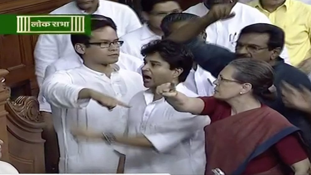 For the first time in her political career, Sonia Gandhi went to the Well of the House, August 12, 2015. (Courtesy: LSTV)
