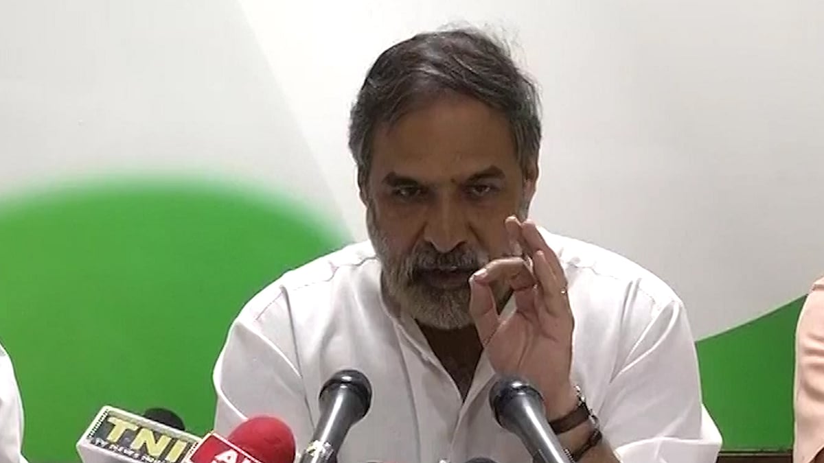 Congress Spokesperson Anand Sharma during a press conference in Delhi.  (Photo: ANI screengrab}