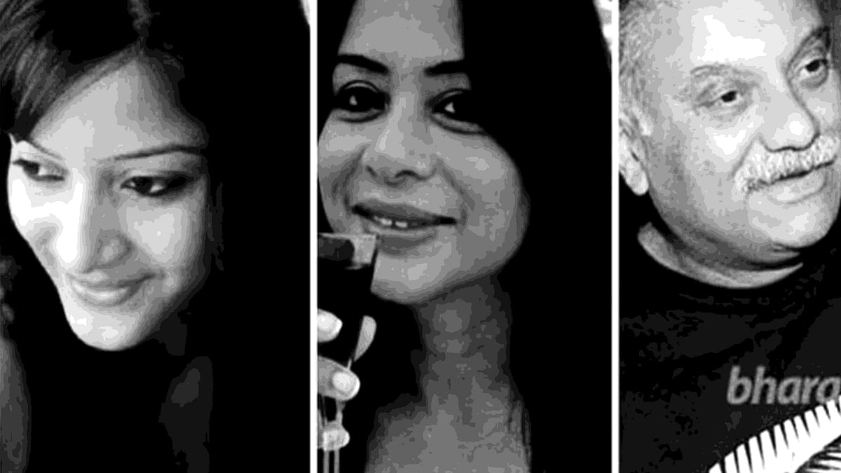 Sheena Bora (left), Indrani Mukerjea (centre), and Peter Mukerjea (right).