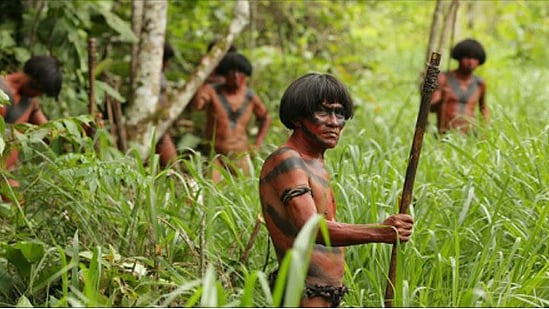Amazonian tribals in a scene from the controversial Eli Roth film, <i>The Green Inferno.</i>