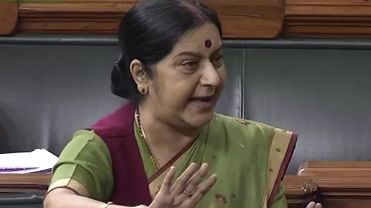 External Affairs Minister Sushma Swaraj in Lok Sabha. (Photo: LSTV Screengrab)