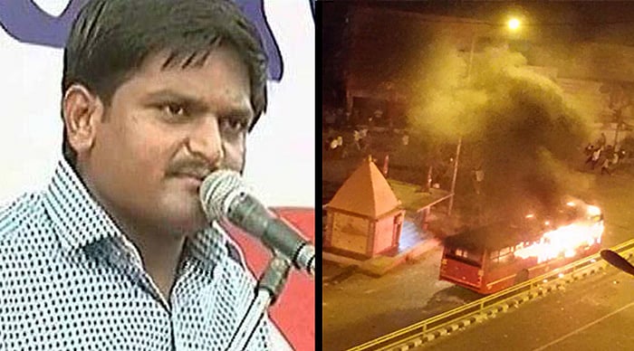 Protests for reservation turn violent as Hardik Patel gets arrested briefly. (Photo: The Quint has altered the image)