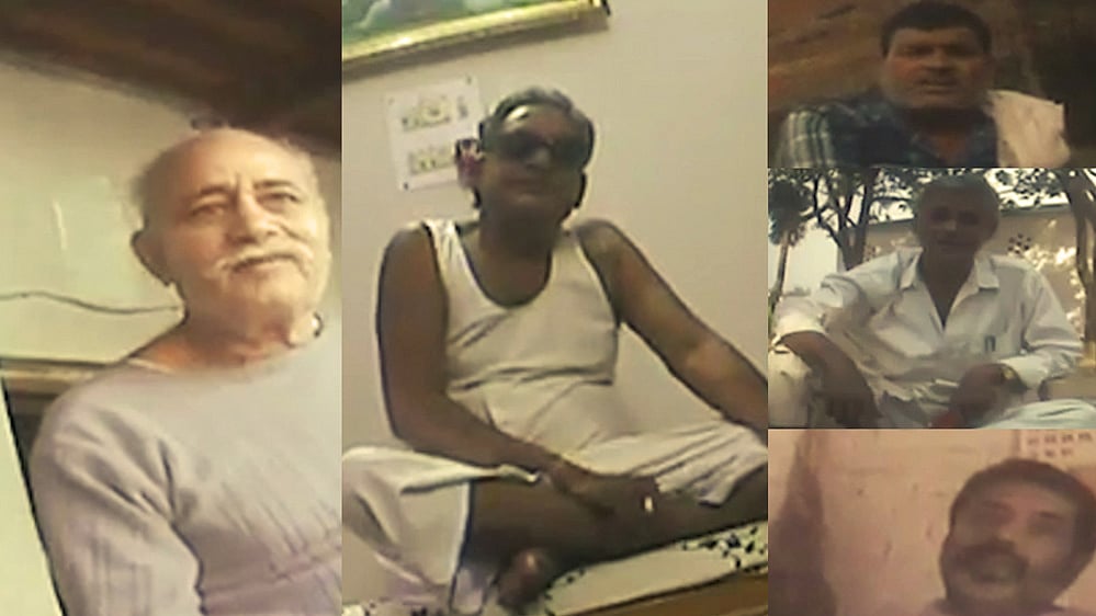 Members of the banned outfit Ranveer Sena caught on camera by Cobrapost. This photo has been altered by <i>The Quint. (</i>Courtesy: Cobrapost)