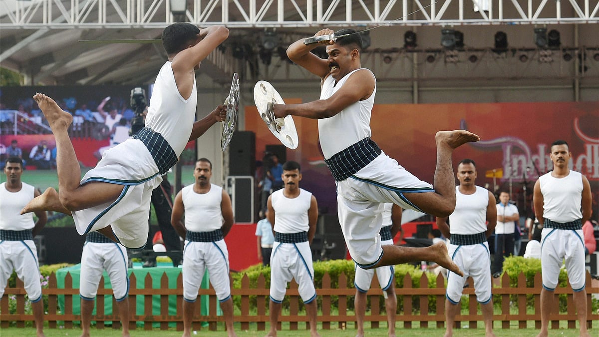  Army jawans displaying traditional martial art skills as part of the&nbsp;golden jubilee celebrations of the 1965 Indo-Pak War in New Delhi on Sunday. (Photo: PTI)
