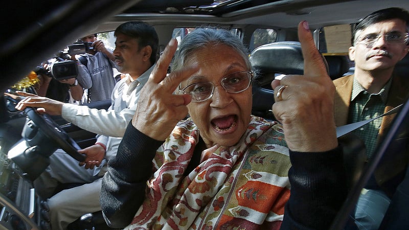 Sheila Dikshit after casting her vote in a Delhi state assembly election.  (Photo: Reuters)