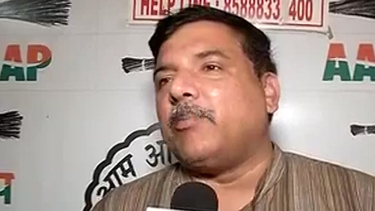 Senior leader of AAP, Sanjay Singh reacts to the leaked audio clip. (Photo: ANI screengrab)