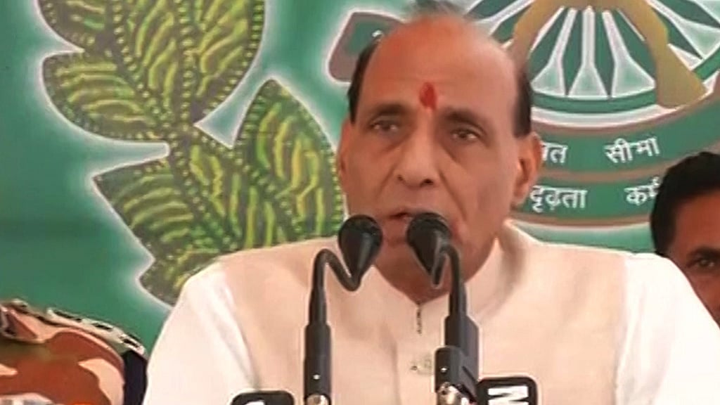 Home Minister Rajnath Singh in Samba, Jammu and Kashmir. (Photo: ANI screengrab)