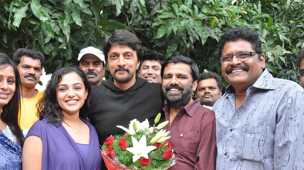 Kiccha Sudeep celebrates his birthday with Nithya Menen, KS Ravikumar and team