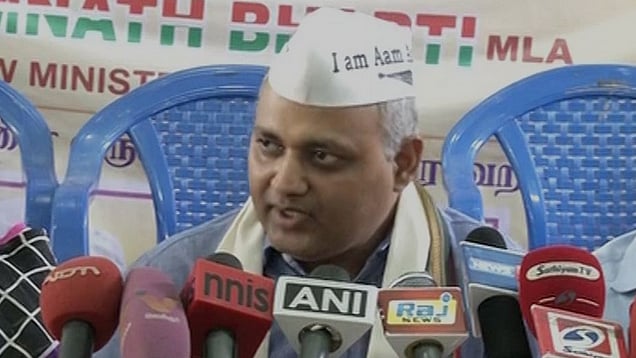 Somnath Bharti addressing the media. (Photo: Screengrab of ANI)