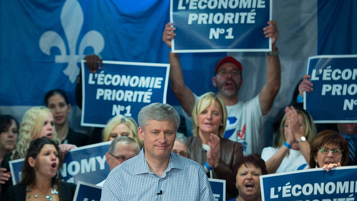 Conservative leader Stephen Harper attends a campaign event in Trois-Rivieres, Quebec, Canada on Thursday, 15 October 2015. (Photo: AP)