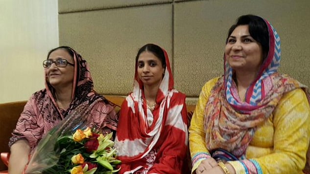 Geeta (centre) returned to India from Pakistan in 2015 after accidentally landing in the latter country as a child.