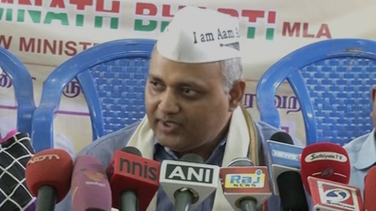 File photo of Somnath Bharti addressing the media. (Photo: ANI screengrab)