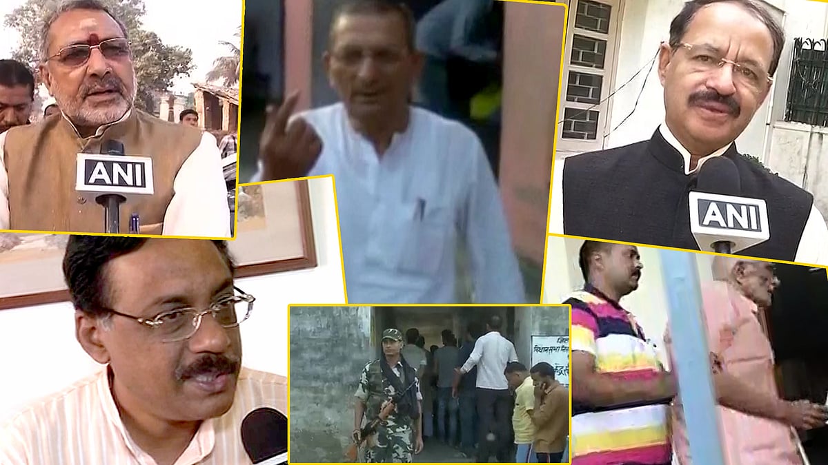 Political reactions on crucial five-phased Bihar assembly election. (Photo: This photo has been altered by The Quint)