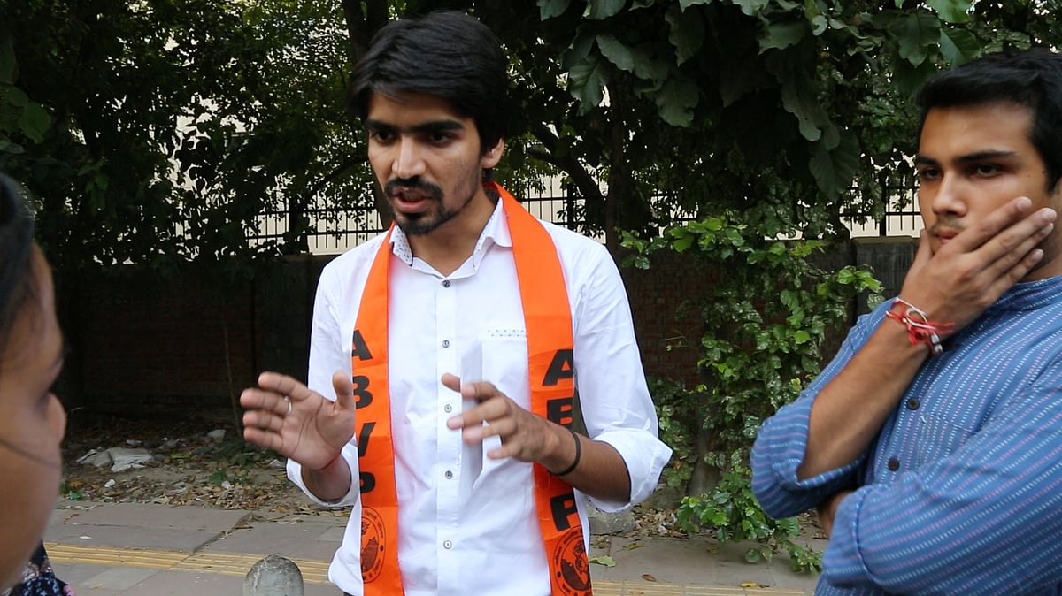 DUSU President and ABVP member Satender Awana. (Photo: <b>The Quint</b>)