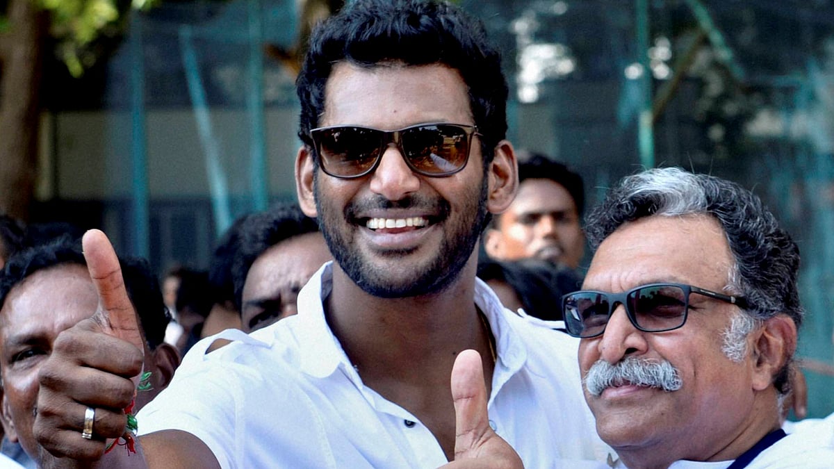 Actors M Nassar, Nadigr Sangam’s new president, and Vishal, the new secretary. (Photo: PTI)