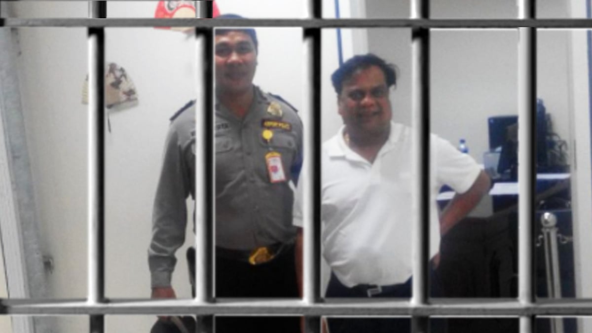 Gangster Chhota Rajan after being captured. (Courtesy: Interpol/The picture has been altered by The Quint)