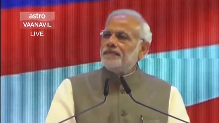 PM Modi addressing an Indian community programme in Malaysia. (Photo: <a href="http://www.narendramodi.in/pm-modi-addresses-an-indian-community-reception-at-kuala-lumpur-malaysia-376847">narendramodi.in</a>)