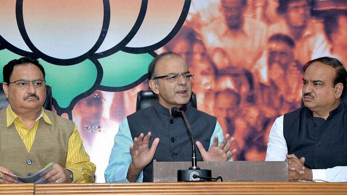 Finance Minister Arun Jaitley with JP Nadda and BJP Bihar In-charge Ananth Kumar at a press conference. (Photo: PTI)