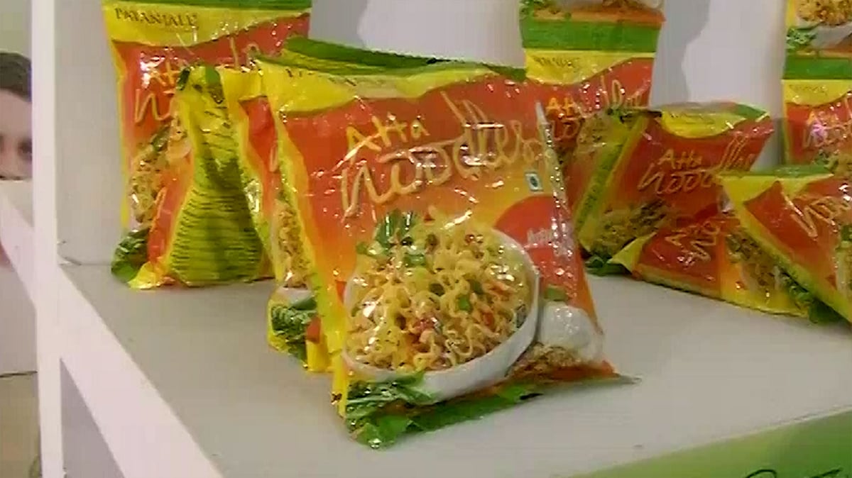 Atta noodles by Baba Ramdev’s <i>Patanjali</i> <i>Ayurved</i>. (Photo: ANI screengrab)