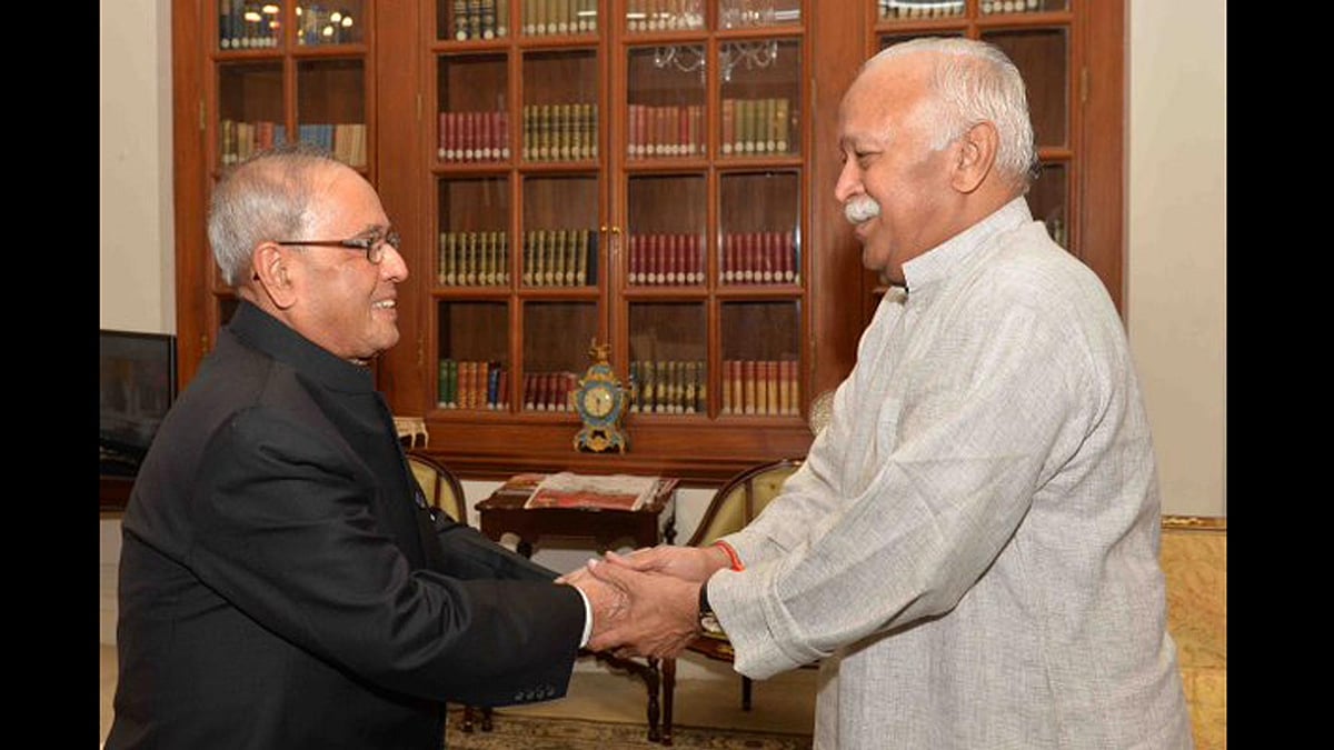 File image of former President Pranab Mukherjee and RSS chief Mohan Bhagwat.