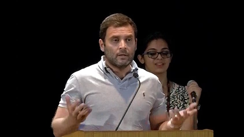 Congress Vice President Rahul Gandhi was stumped by the students of Bengaluru’s Mount Carmel College on Wednesday. (Photo: ANI screengrab)