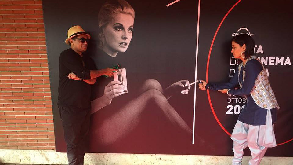 Filmmaker Pan Nalin and actress Sandhya Mridul fool around at the Rome Film Festival (Photo courtesy: Facebook/AIGtheFilm)