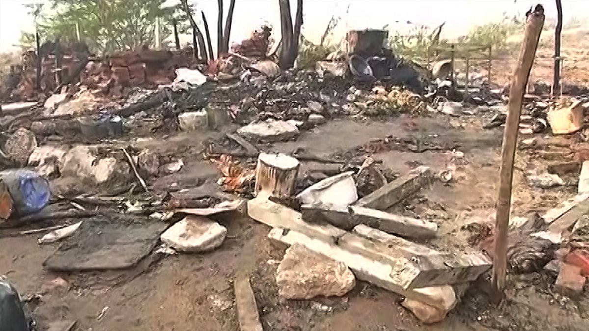 A family of five was burnt to death in their hutment when a fire broke out at their slum in Bhalswa, North Delhi. (Photo: ANI screengrab)