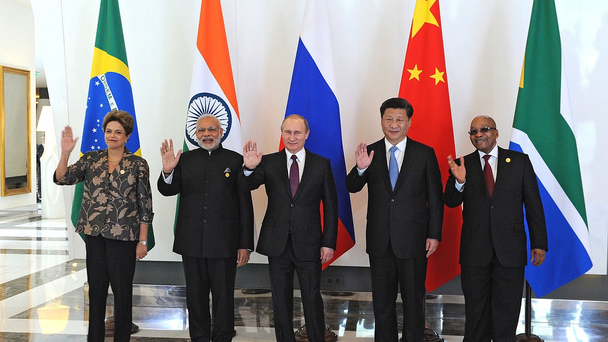 In a file photo, Narendra Modi (second from left) and other heads of state of BRICS countries. 
