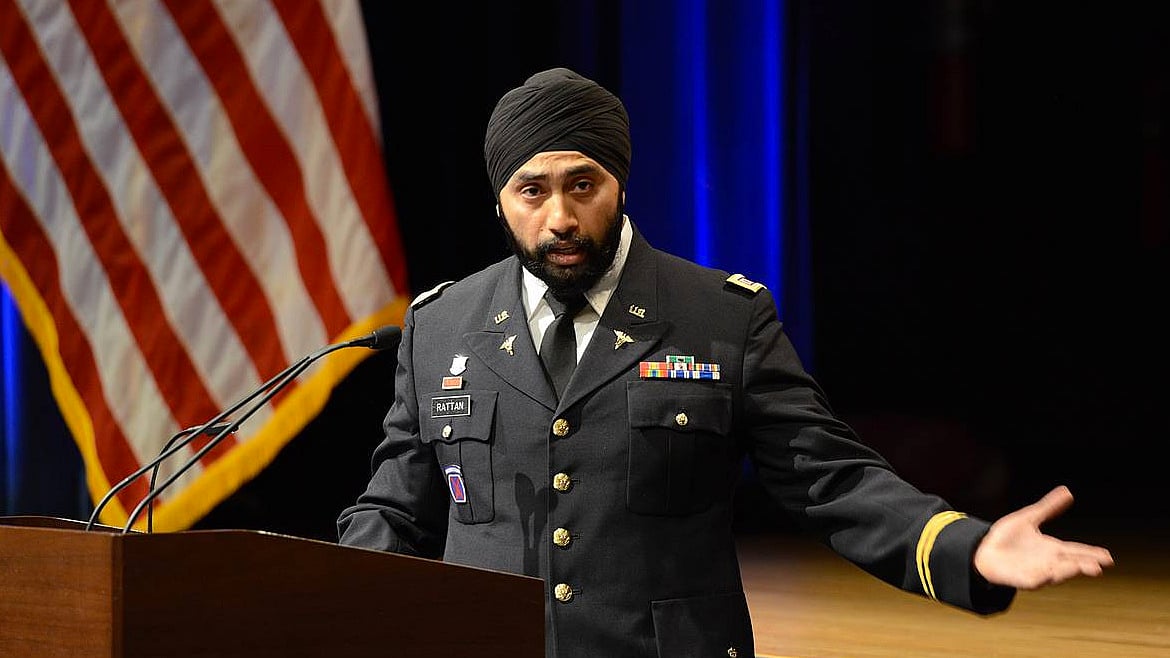 File photo of Captain Tejdeep Singh Rattan speaking at a celebration of the Sikh New Year at the Pentagon. (Photo Courtesy: Lisa Ferdinando/US Army)