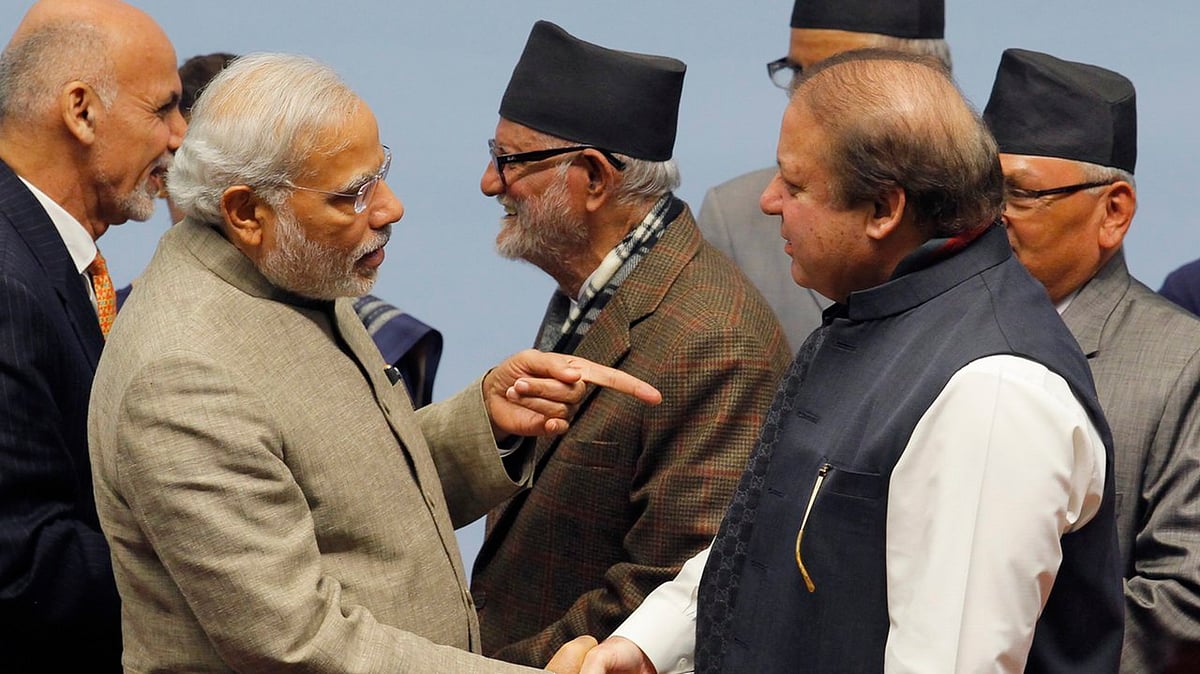 Prime Minister Narendra Modi and Pakistan Prime Minister Nawaz Sharif at the SAARC summit in Nepal. (Photo: Reuters)